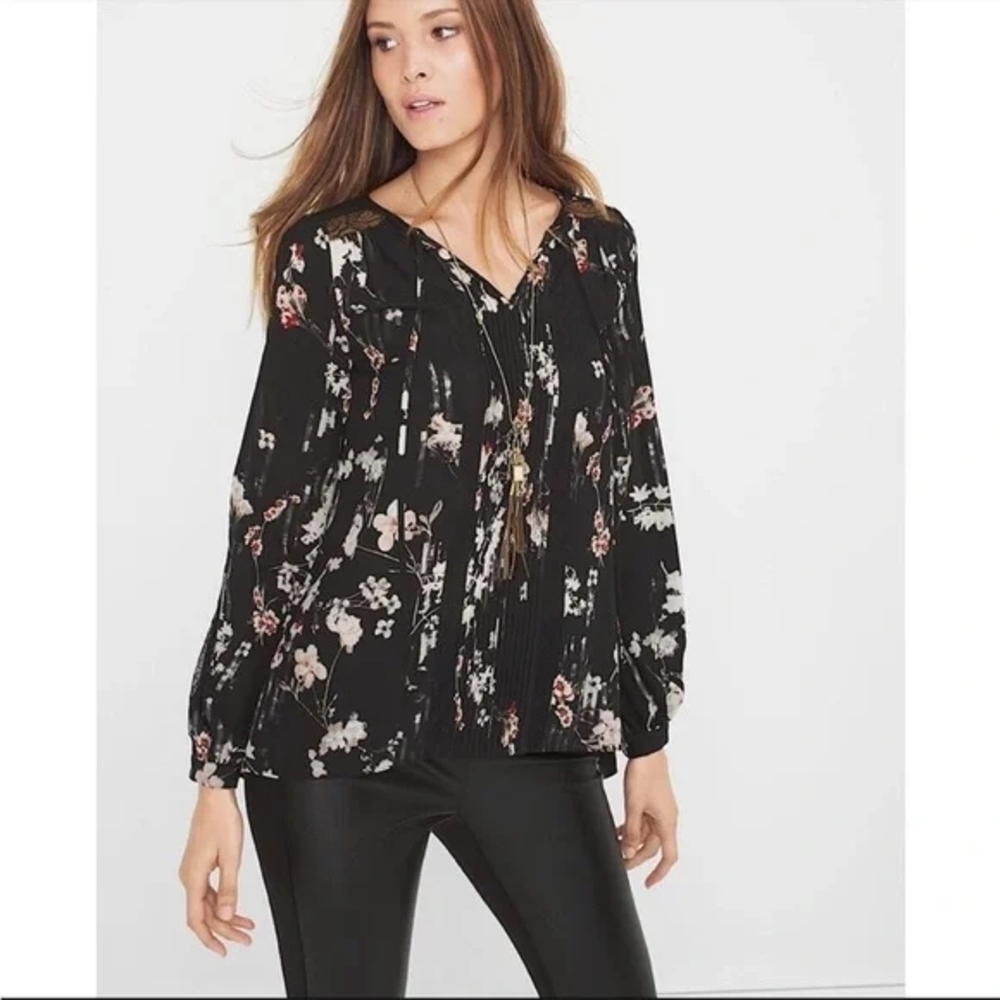 WHBM Cherry Blossom Floral Pleated Blouse